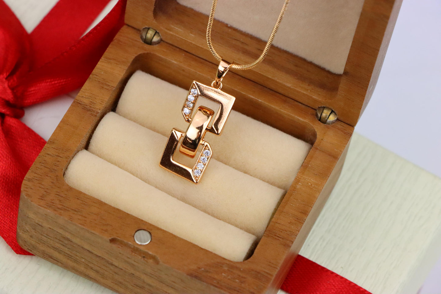 Rose Gold Geometric Link Pendant with Sparkling Accents, XPPT1746 (2151-8)
