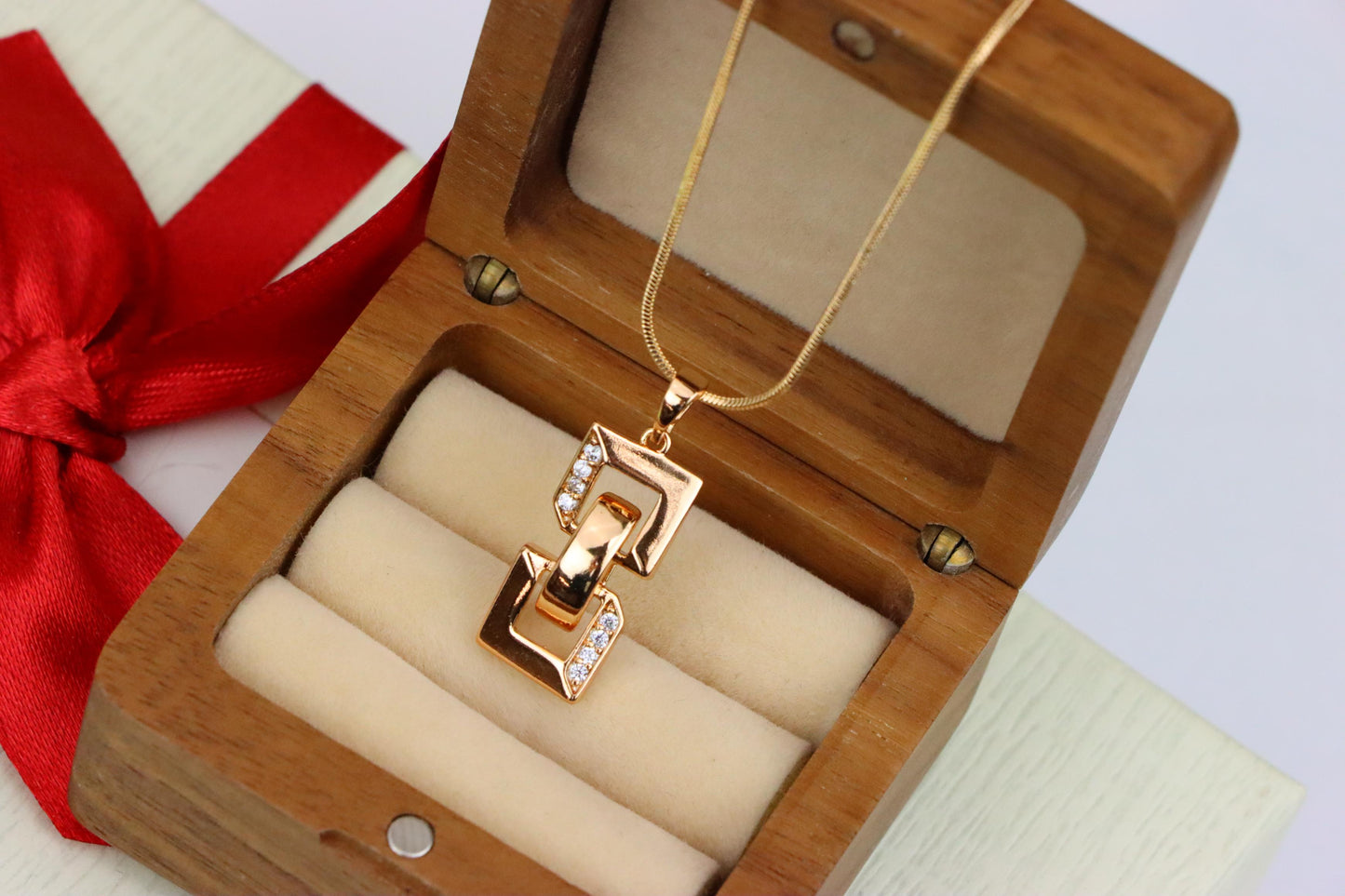 Rose Gold Geometric Link Pendant with Sparkling Accents, XPPT1746 (2151-8)