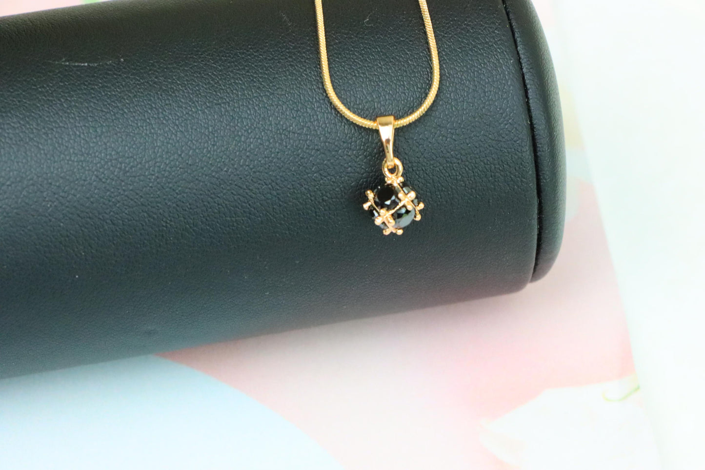 Black Stone Mini Ball Pendant in Rose Gold for Everyday Elegance, XPPT1293 (2129-9)
