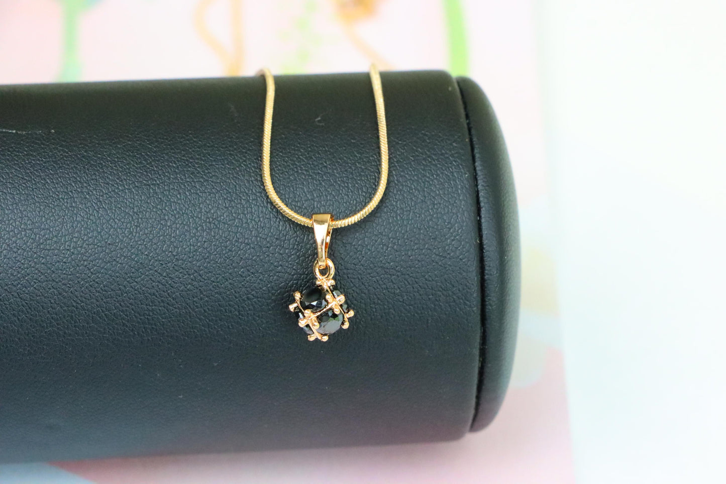Black Stone Mini Ball Pendant in Rose Gold for Everyday Elegance, XPPT1293 (2129-9)