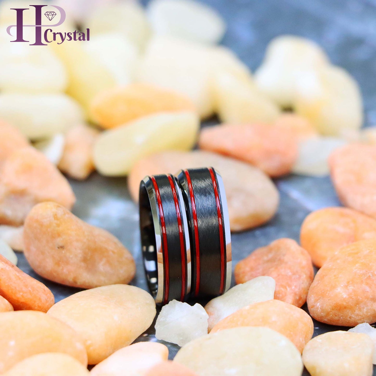 Charcoal Gray IP Plated Ice Finish with 2 Red Stripes Tungsten Ring