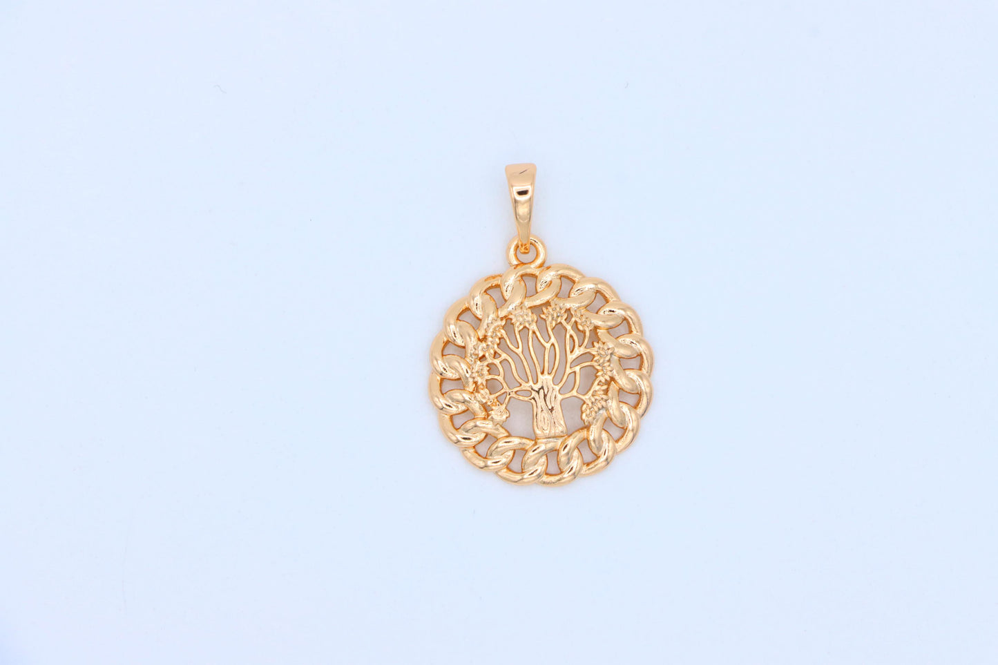 Tree of Life Round Rose Gold Pendant with Chain Pattern Frame, XPPT1294 (2129-10)