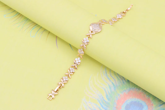 Elegant Rose Gold Bracelet with Floral Design and Crystal Accents, XPBL0969 (2097-8)