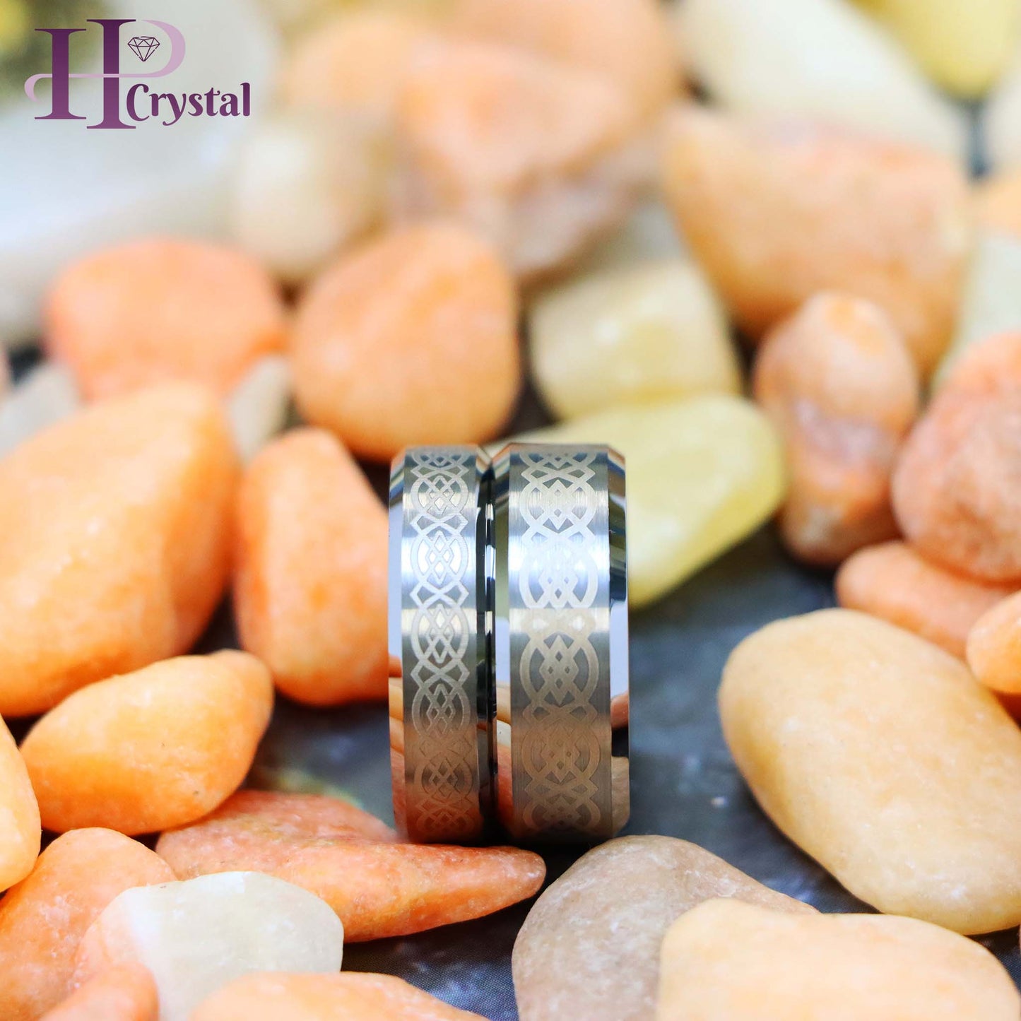 Laser Engraved Celtic Pattern Tungsten Ring