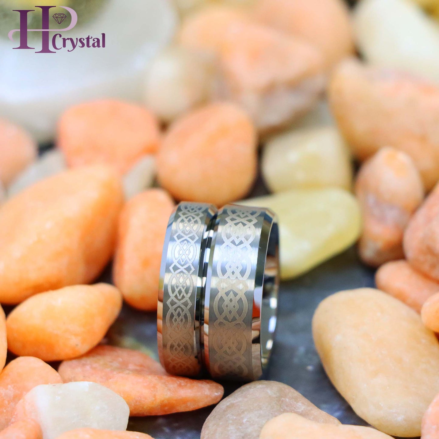 Laser Engraved Celtic Pattern Tungsten Ring