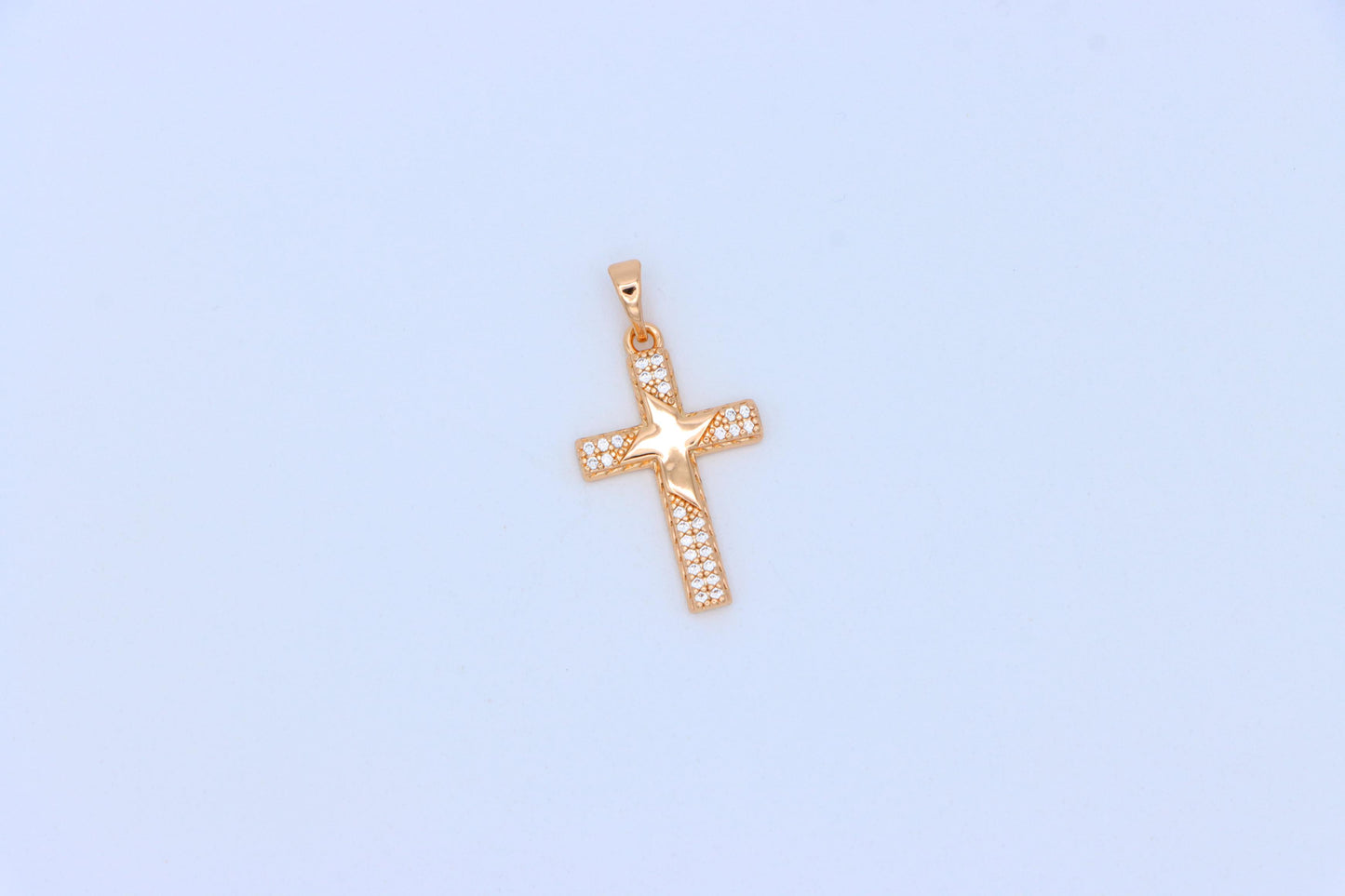 Rose Gold Cross Pendant with Star Design and Sparkling Accents, XPPT1748 (2151-10)