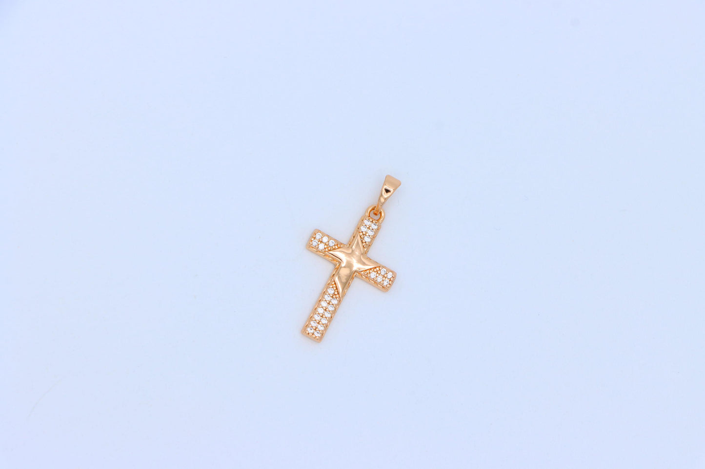 Rose Gold Cross Pendant with Star Design and Sparkling Accents, XPPT1748 (2151-10)