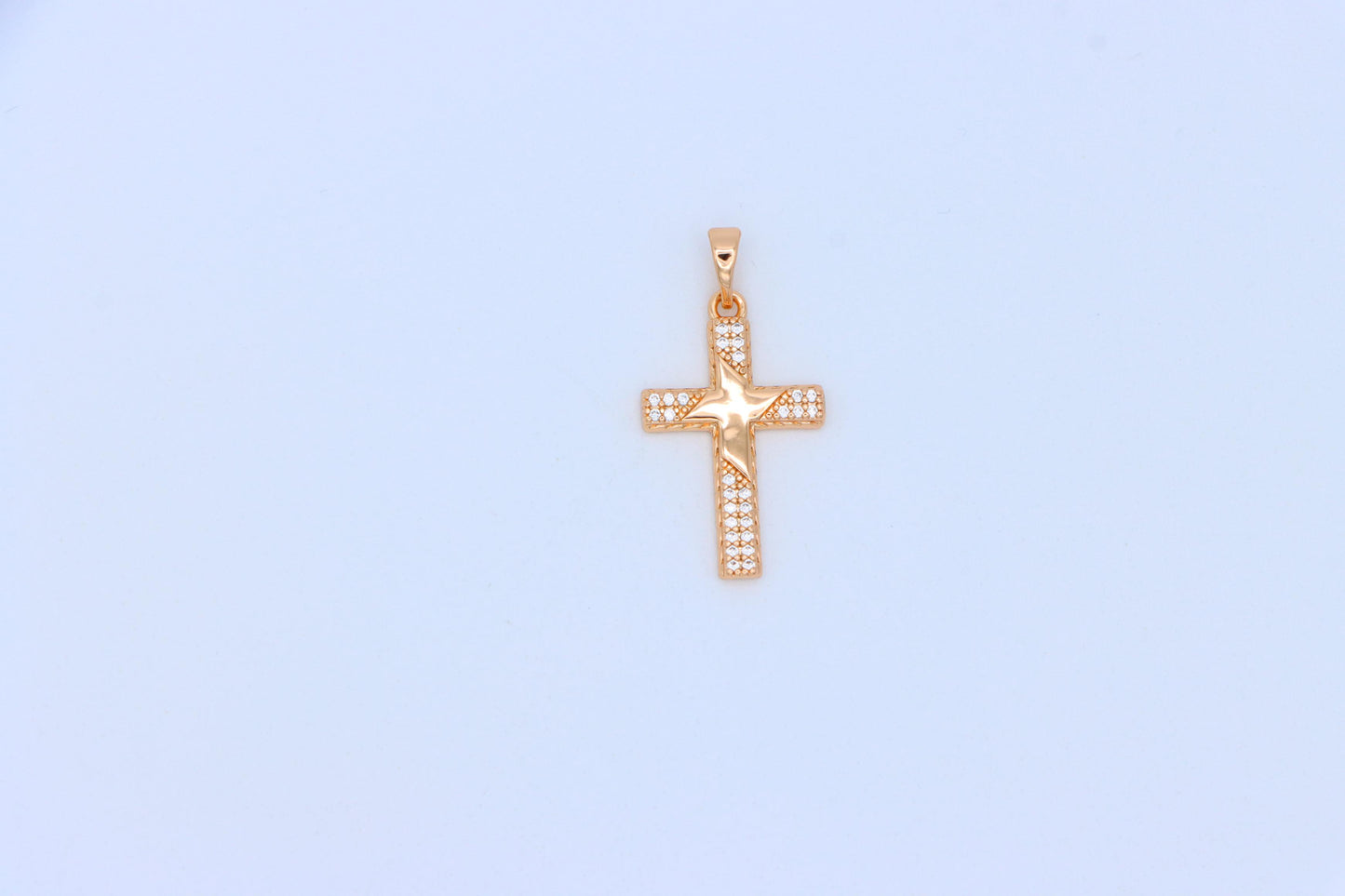 Rose Gold Cross Pendant with Star Design and Sparkling Accents, XPPT1748 (2151-10)
