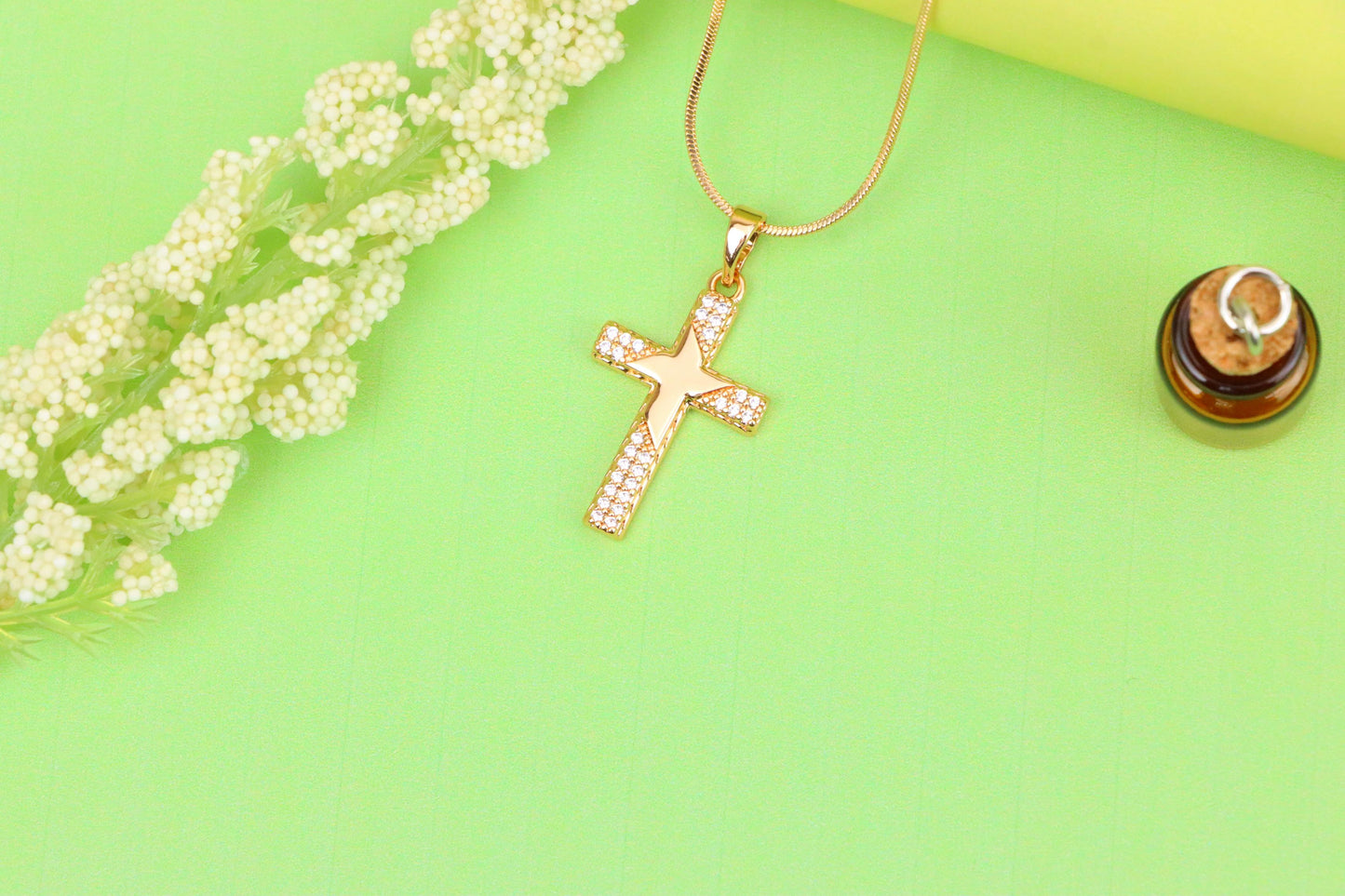 Rose Gold Cross Pendant with Star Design and Sparkling Accents, XPPT1748 (2151-10)