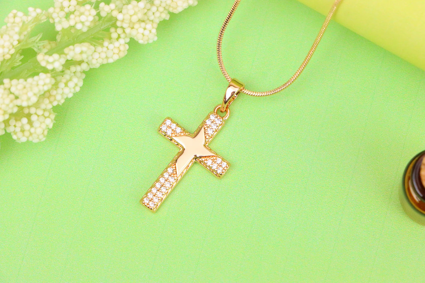 Rose Gold Cross Pendant with Star Design and Sparkling Accents, XPPT1748 (2151-10)