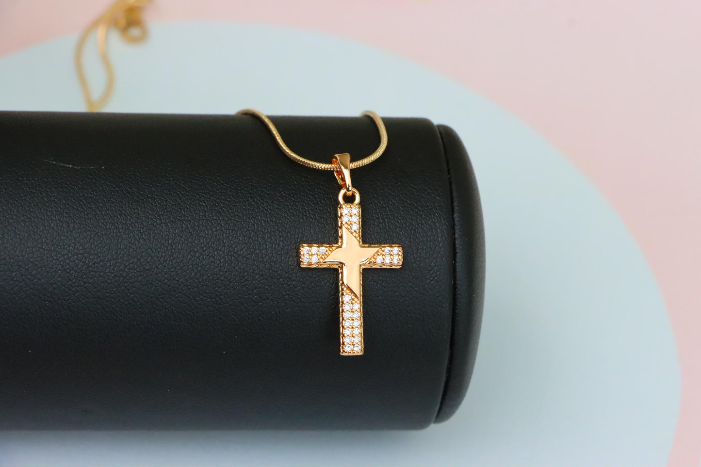 Rose Gold Cross Pendant with Star Design and Sparkling Accents, XPPT1748 (2151-10)