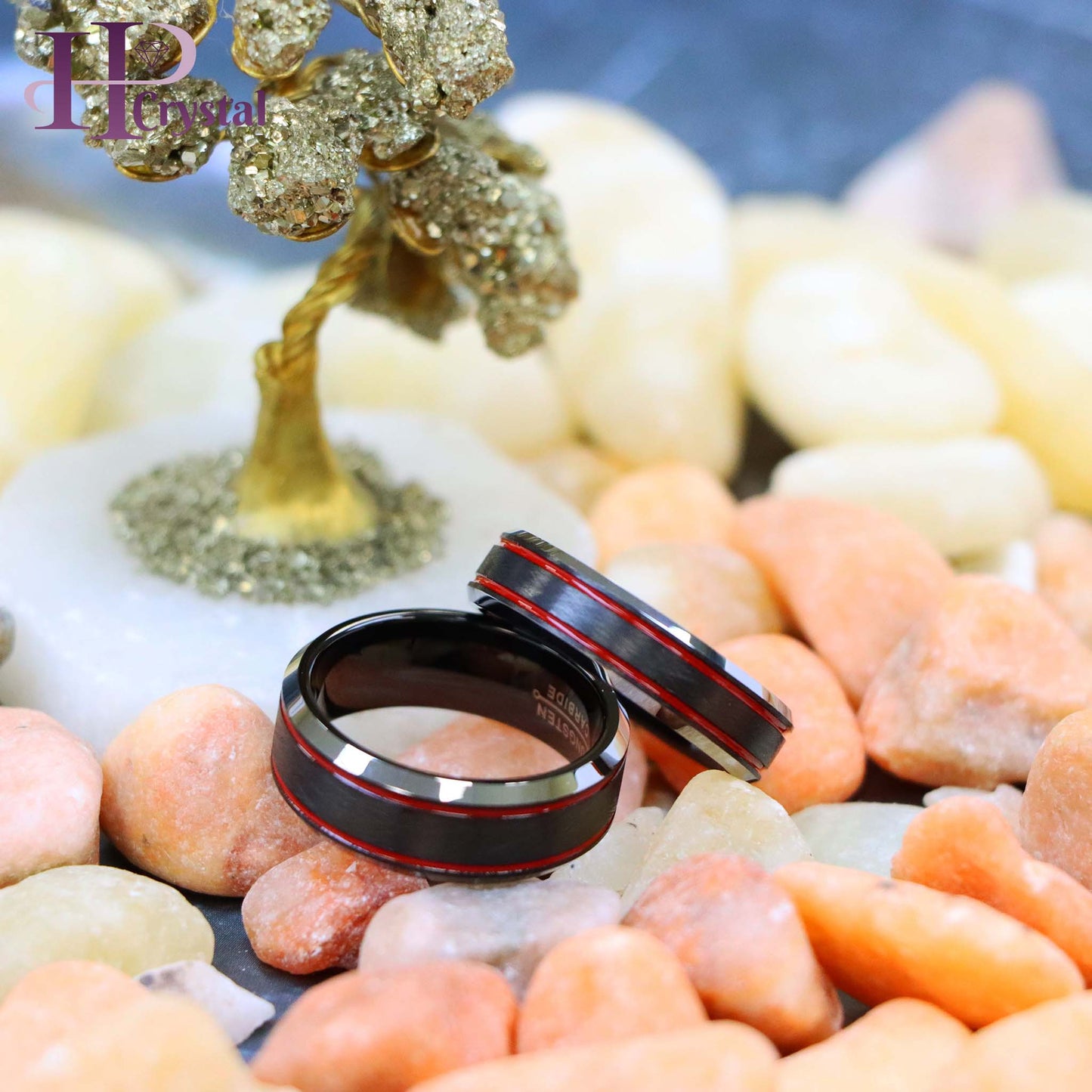 Charcoal Gray IP Plated Ice Finish with 2 Red Stripes Tungsten Ring