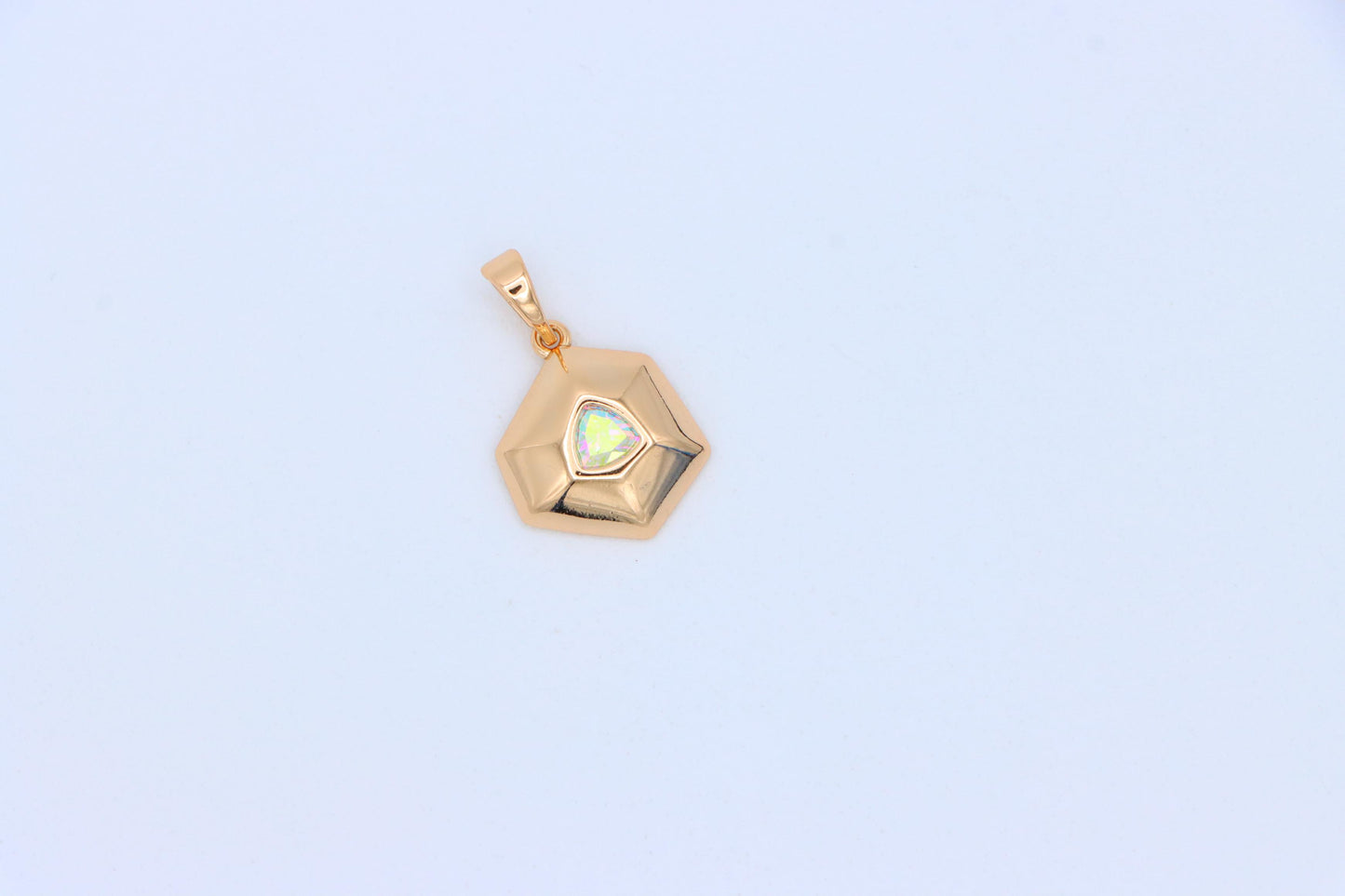 Gold-Plated Satin White Pendant with Iridescent Center Stone, XPPT1749 (2152-1)