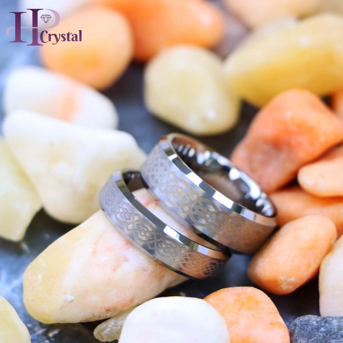 Laser Engraved Celtic Pattern Tungsten Ring
