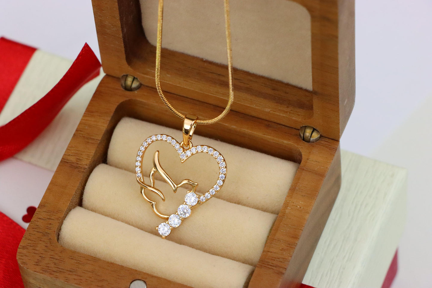 Heart Dove Rose Gold Pendant with Sparkling Stone Detailing, XPPT1295 (2130-1)