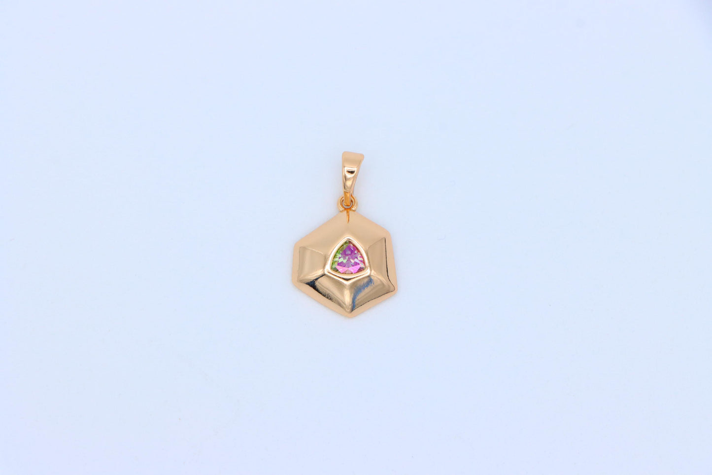 Gold-Plated Hexagon Pendant with Iridescent Rainbow Center Stone, XPPT1750 (2152-1)