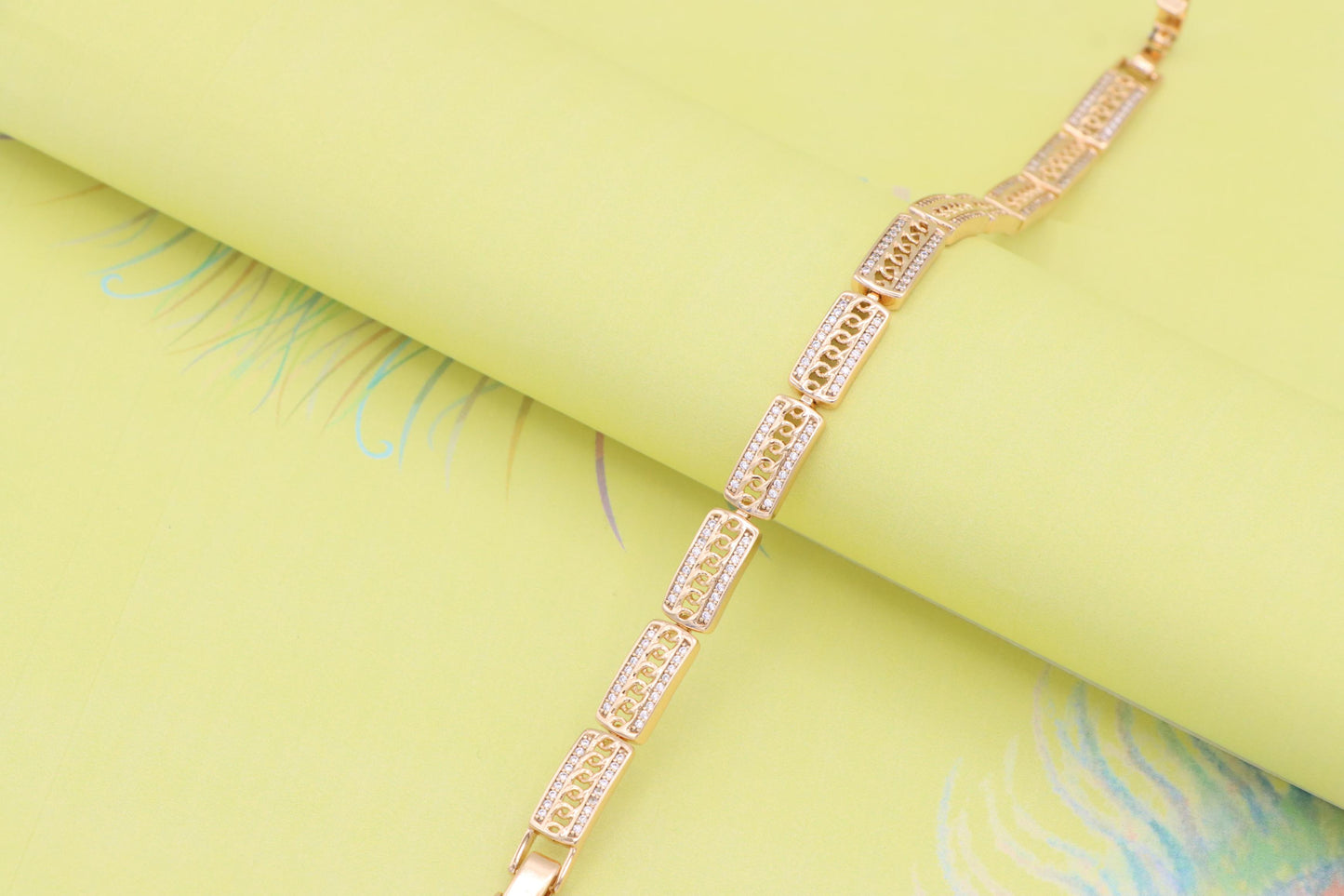 Rose Gold Rectangular Link Bracelet with Cubic Zirconia Accents, XPBL0971 (2097-10)