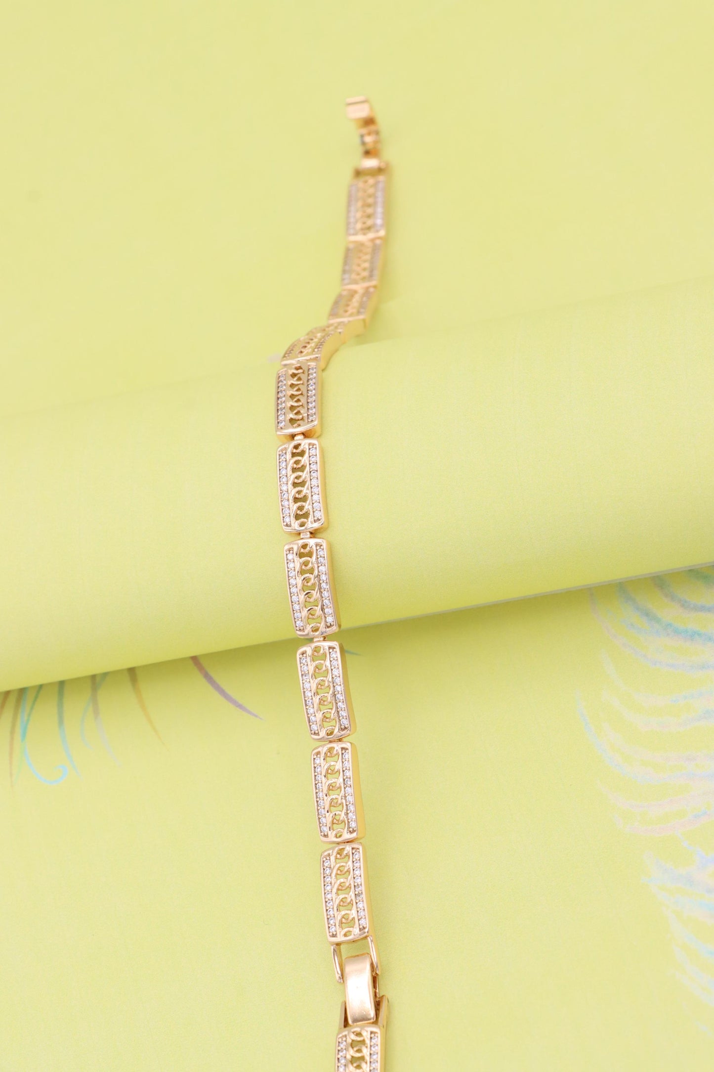 Rose Gold Rectangular Link Bracelet with Cubic Zirconia Accents, XPBL0971 (2097-10)