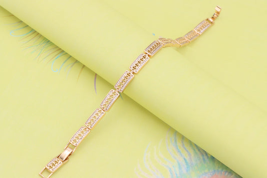 Rose Gold Rectangular Link Bracelet with Cubic Zirconia Accents, XPBL0971 (2097-10)