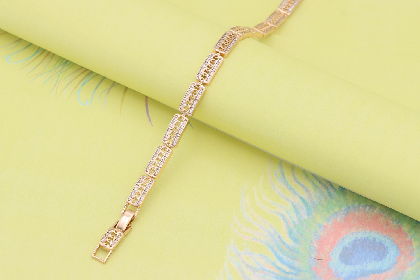 Rose Gold Rectangular Link Bracelet with Cubic Zirconia Accents, XPBL0971 (2097-10)