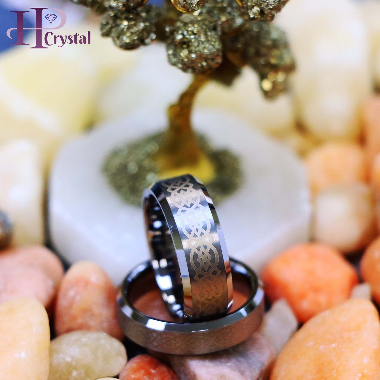 Laser Engraved Celtic Pattern Tungsten Ring