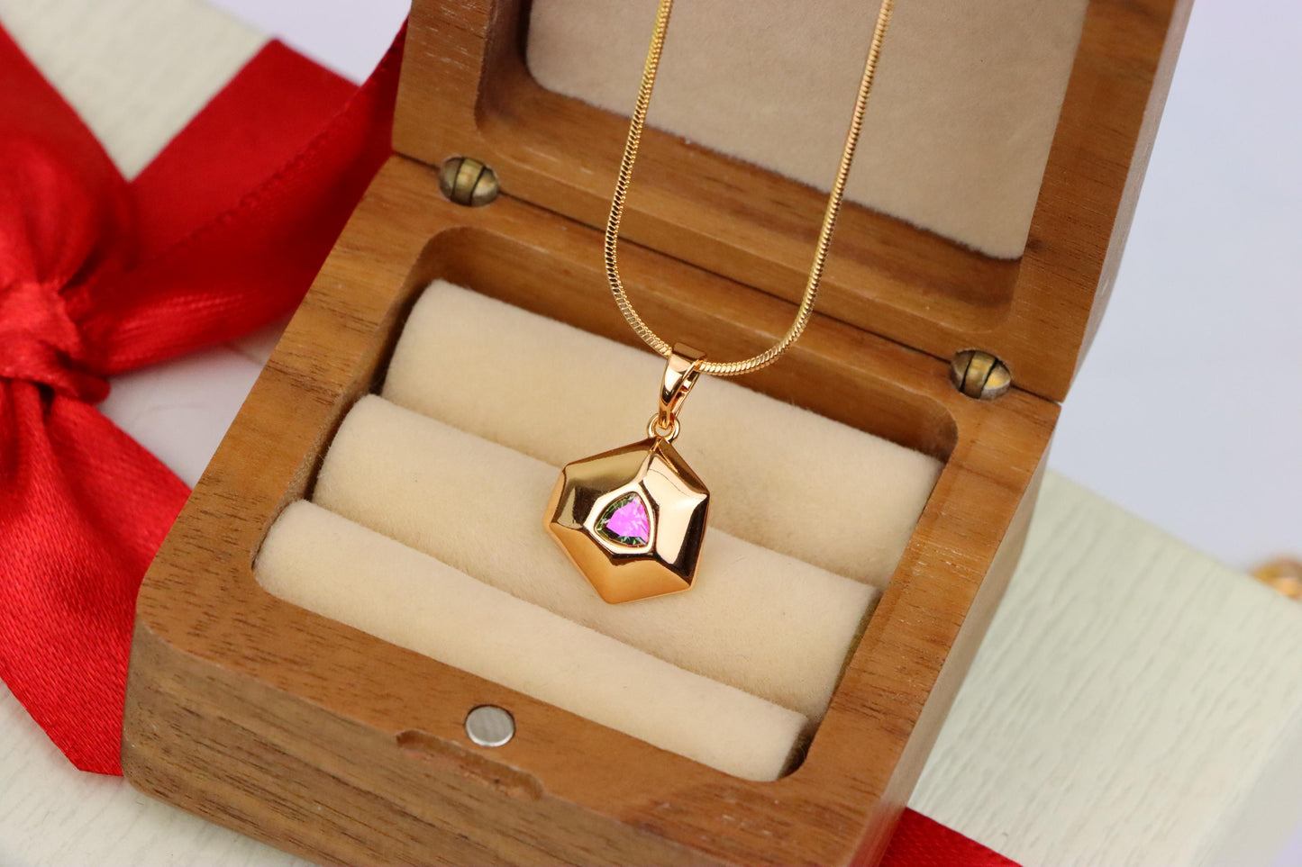 Gold-Plated Hexagon Pendant with Iridescent Rainbow Center Stone, XPPT1750 (2152-1)
