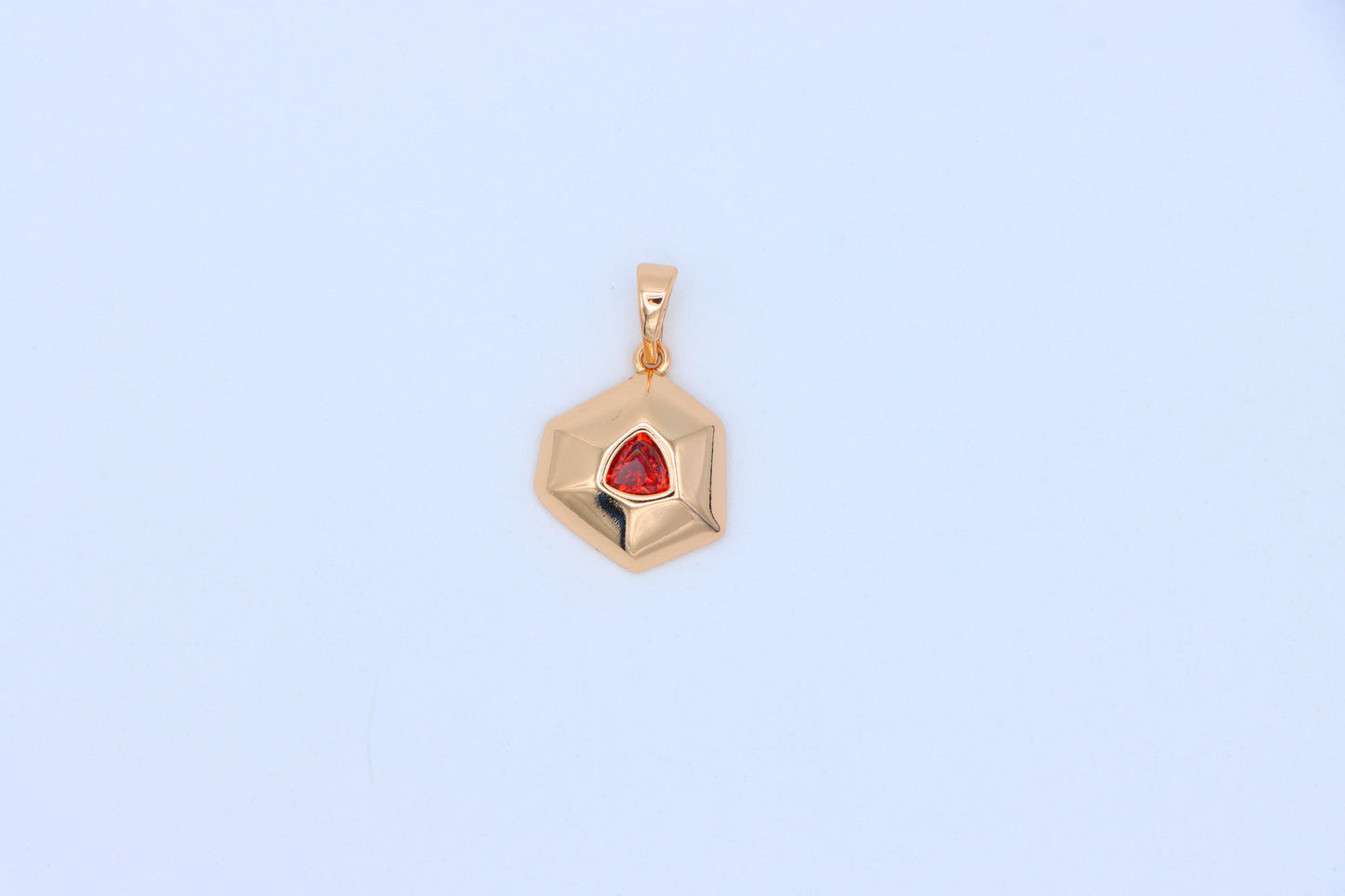 Gold-Plated Red Stone Pendant in Geometric Hexagon Design, XPPT1751 (2152-1)