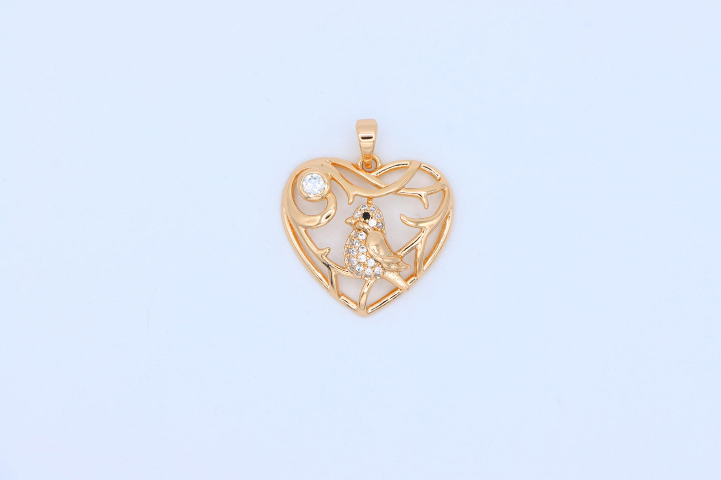 Heart Shaped Rose Gold Pendant with Bird and Branch Design, XPPT1297 (2130-3)