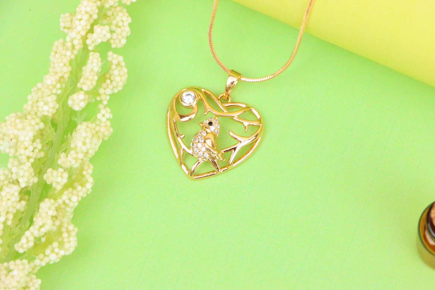Heart Shaped Rose Gold Pendant with Bird and Branch Design, XPPT1297 (2130-3)