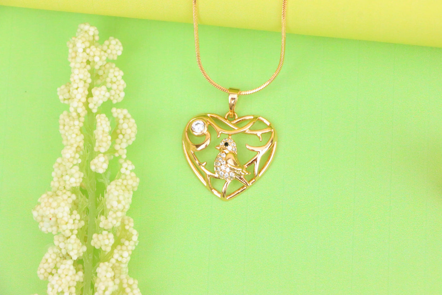 Heart Shaped Rose Gold Pendant with Bird and Branch Design, XPPT1297 (2130-3)