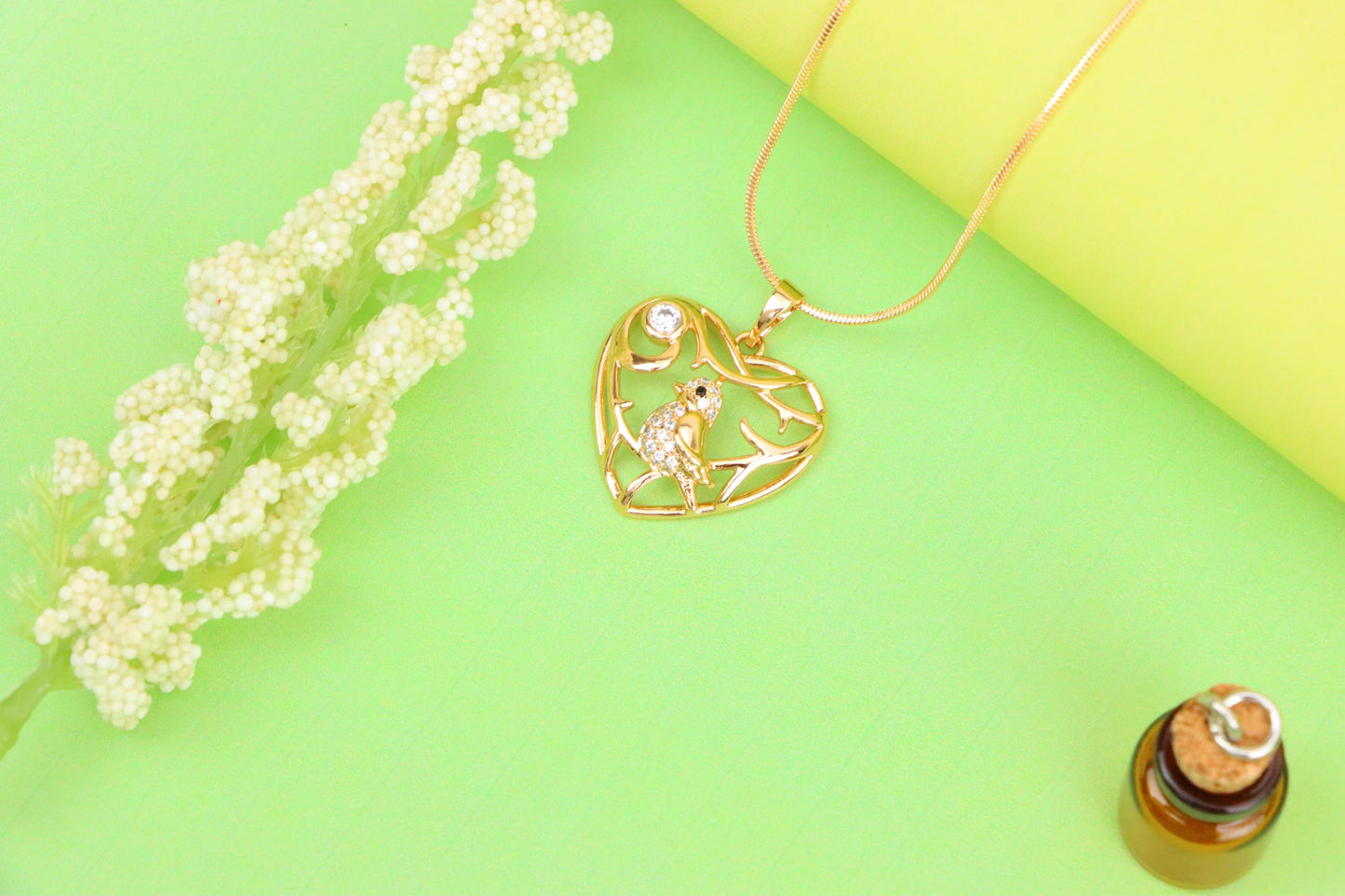 Heart Shaped Rose Gold Pendant with Bird and Branch Design, XPPT1297 (2130-3)