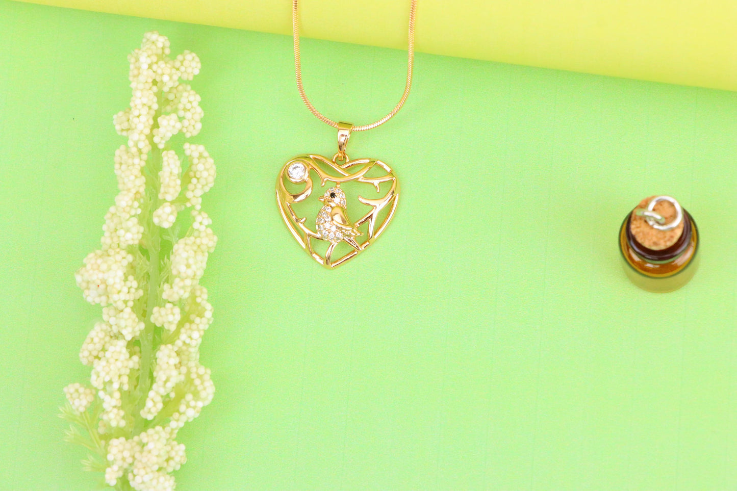 Heart Shaped Rose Gold Pendant with Bird and Branch Design, XPPT1297 (2130-3)