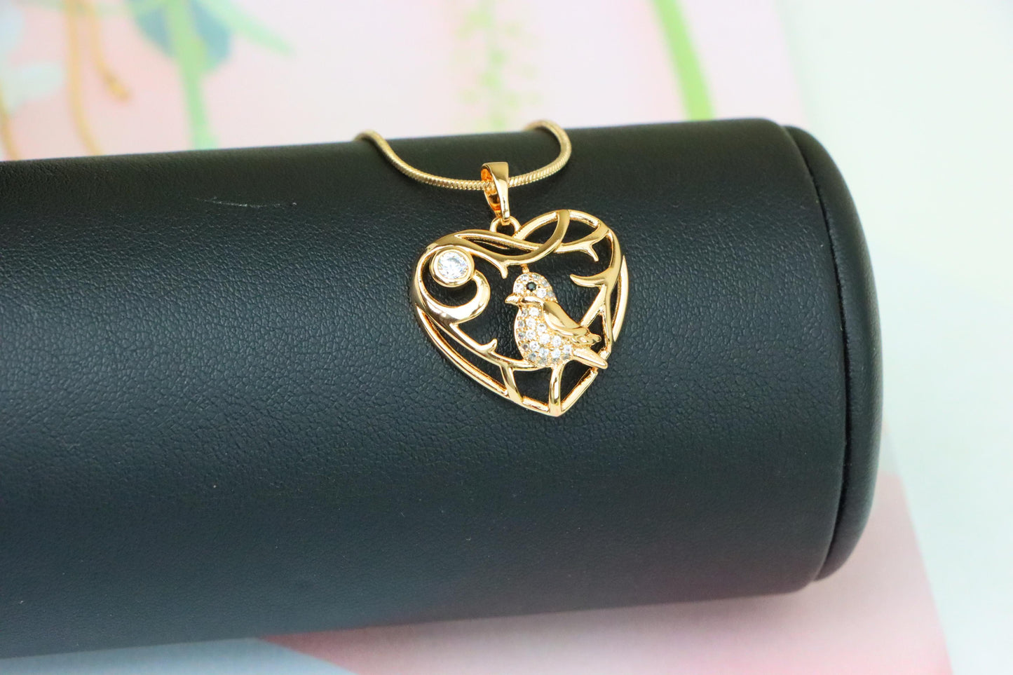 Heart Shaped Rose Gold Pendant with Bird and Branch Design, XPPT1297 (2130-3)