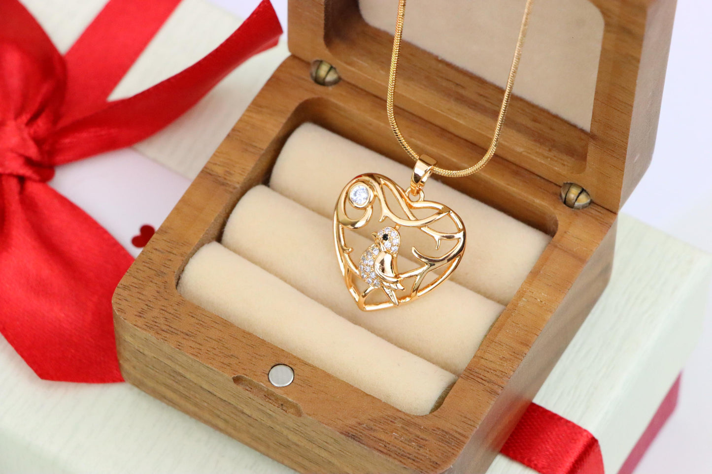 Heart Shaped Rose Gold Pendant with Bird and Branch Design, XPPT1297 (2130-3)