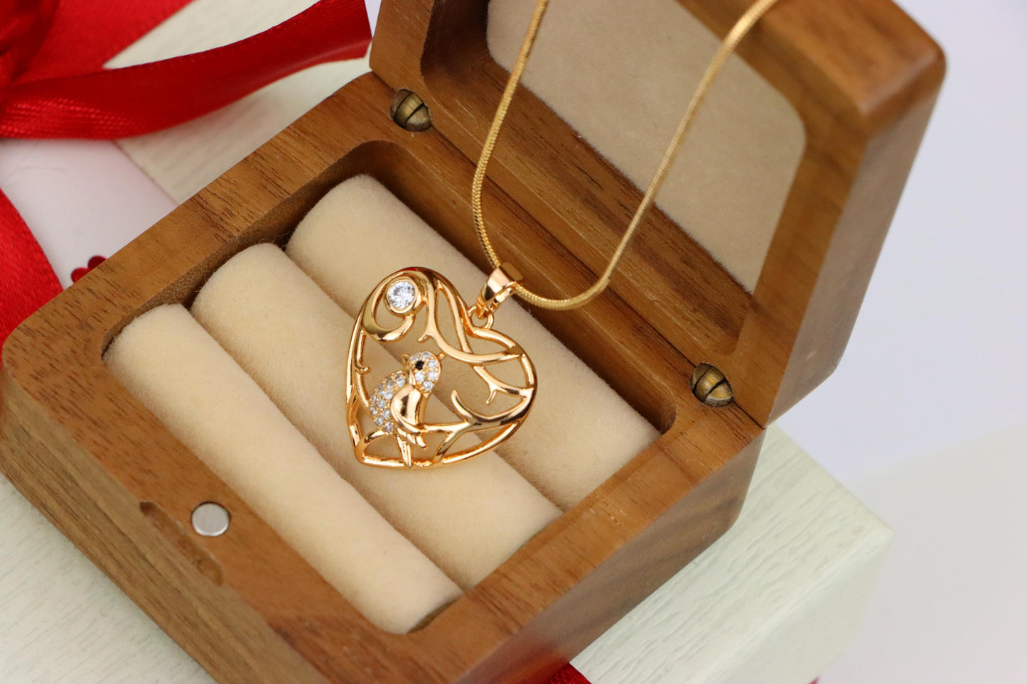 Heart Shaped Rose Gold Pendant with Bird and Branch Design, XPPT1297 (2130-3)