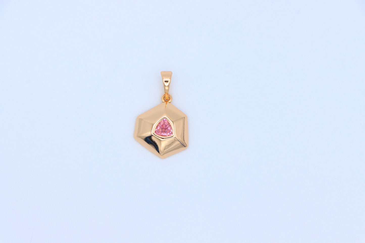 Pink Geometric Gold-Plated Pendant with Trillion-Cut Center Stone, XPPT1752 (2152-1)