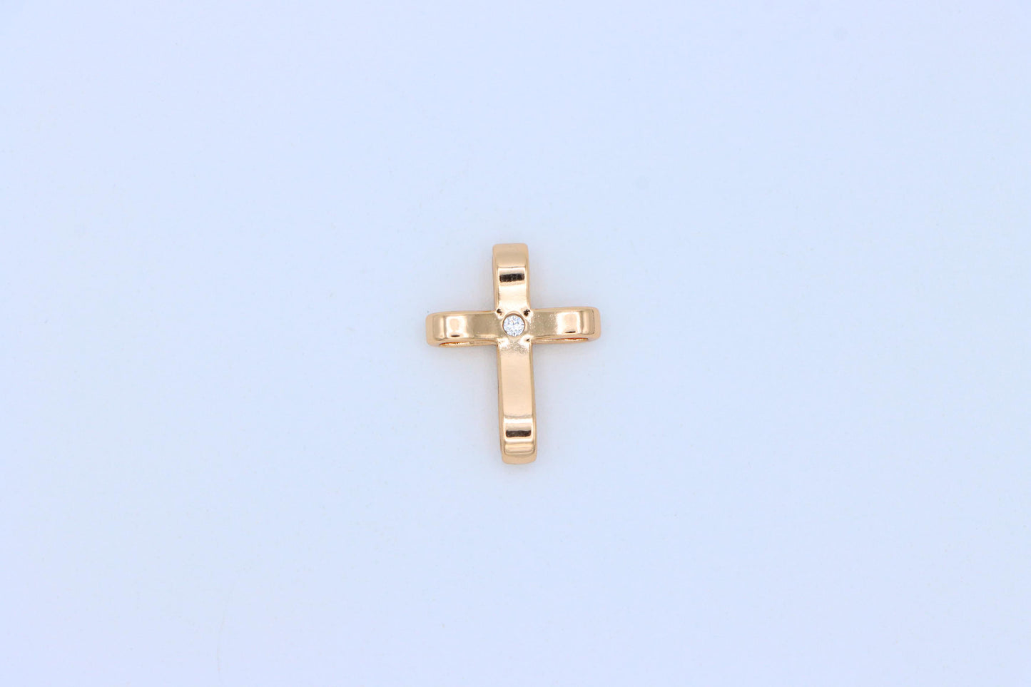 Minimalist Rose Gold Cross Pendant with Center Stone, XPPT1298 (2130-4)