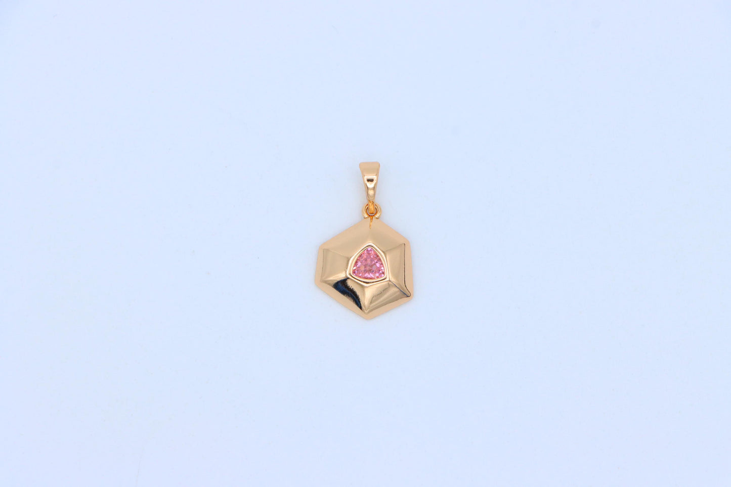 Pink Geometric Gold-Plated Pendant with Trillion-Cut Center Stone, XPPT1752 (2152-1)