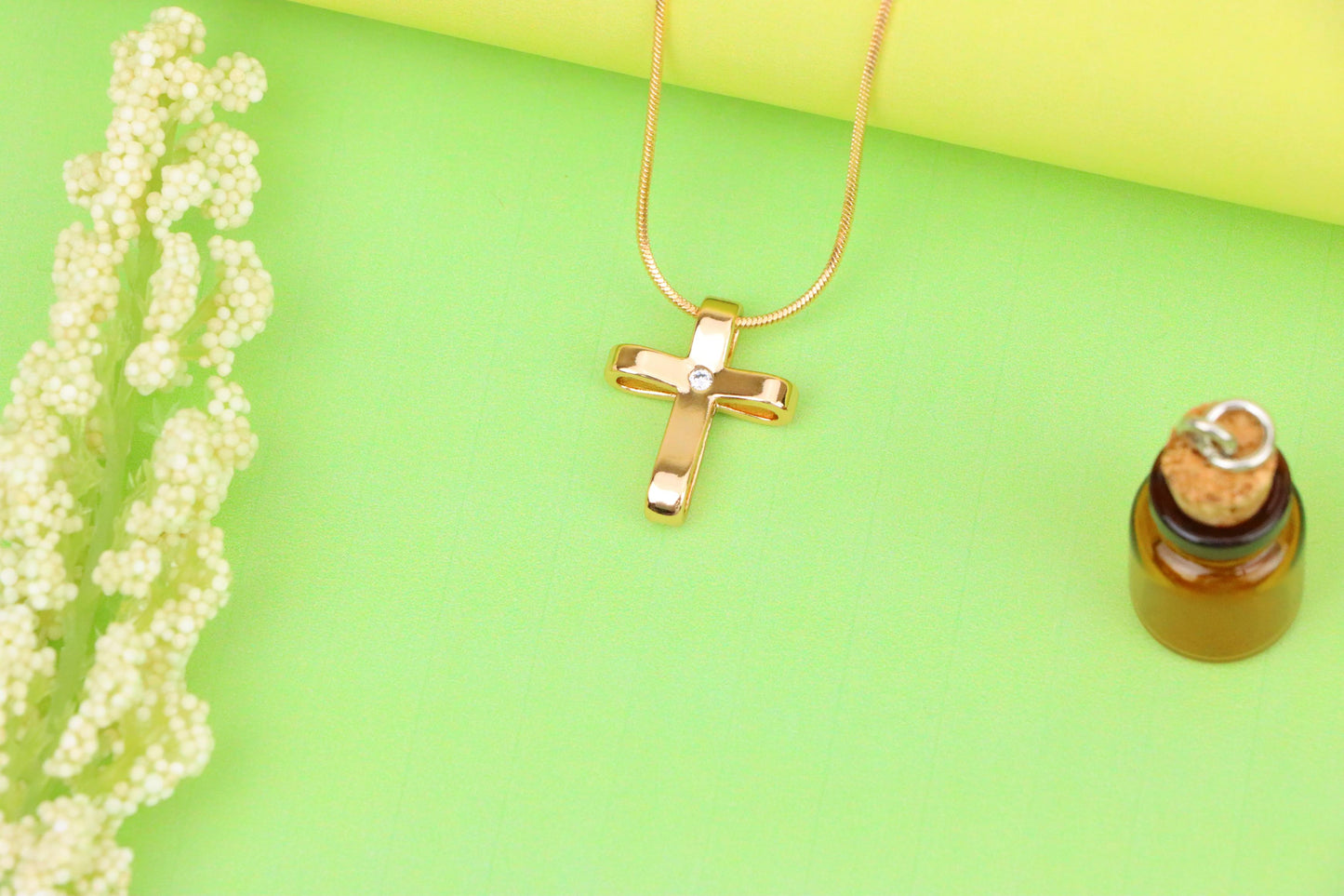 Minimalist Rose Gold Cross Pendant with Center Stone, XPPT1298 (2130-4)