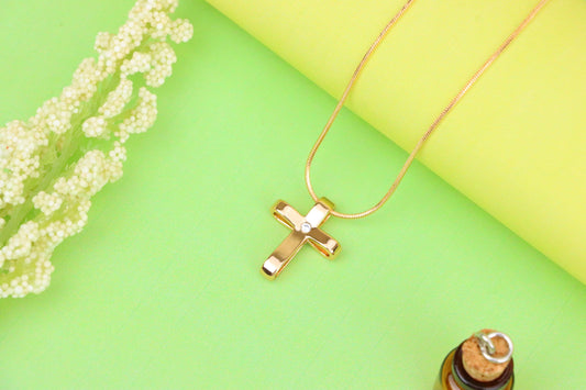 Minimalist Rose Gold Cross Pendant with Center Stone, XPPT1298 (2130-4)