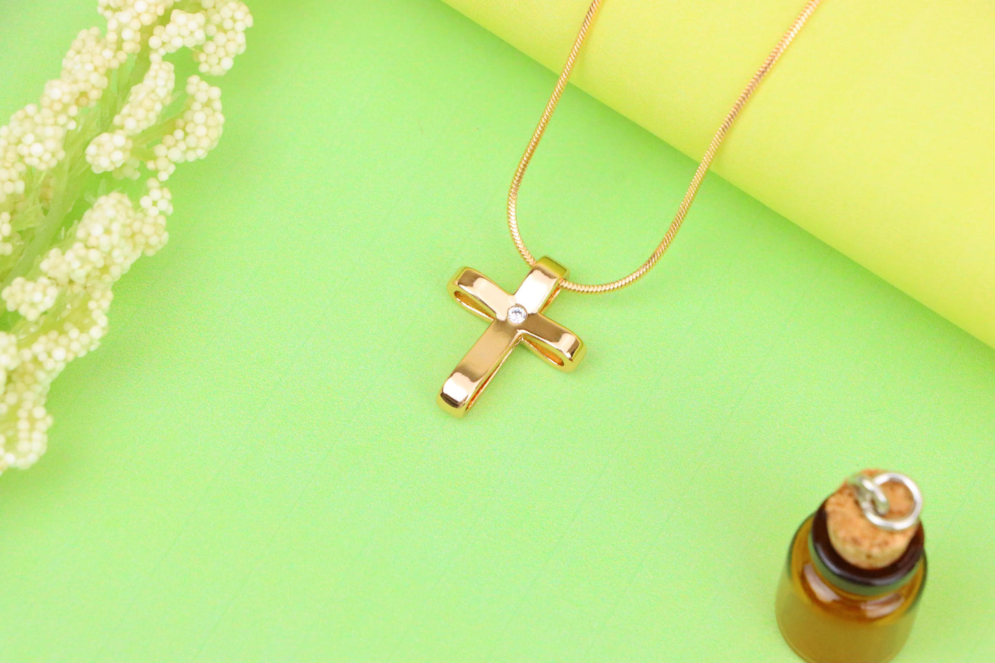 Minimalist Rose Gold Cross Pendant with Center Stone, XPPT1298 (2130-4)