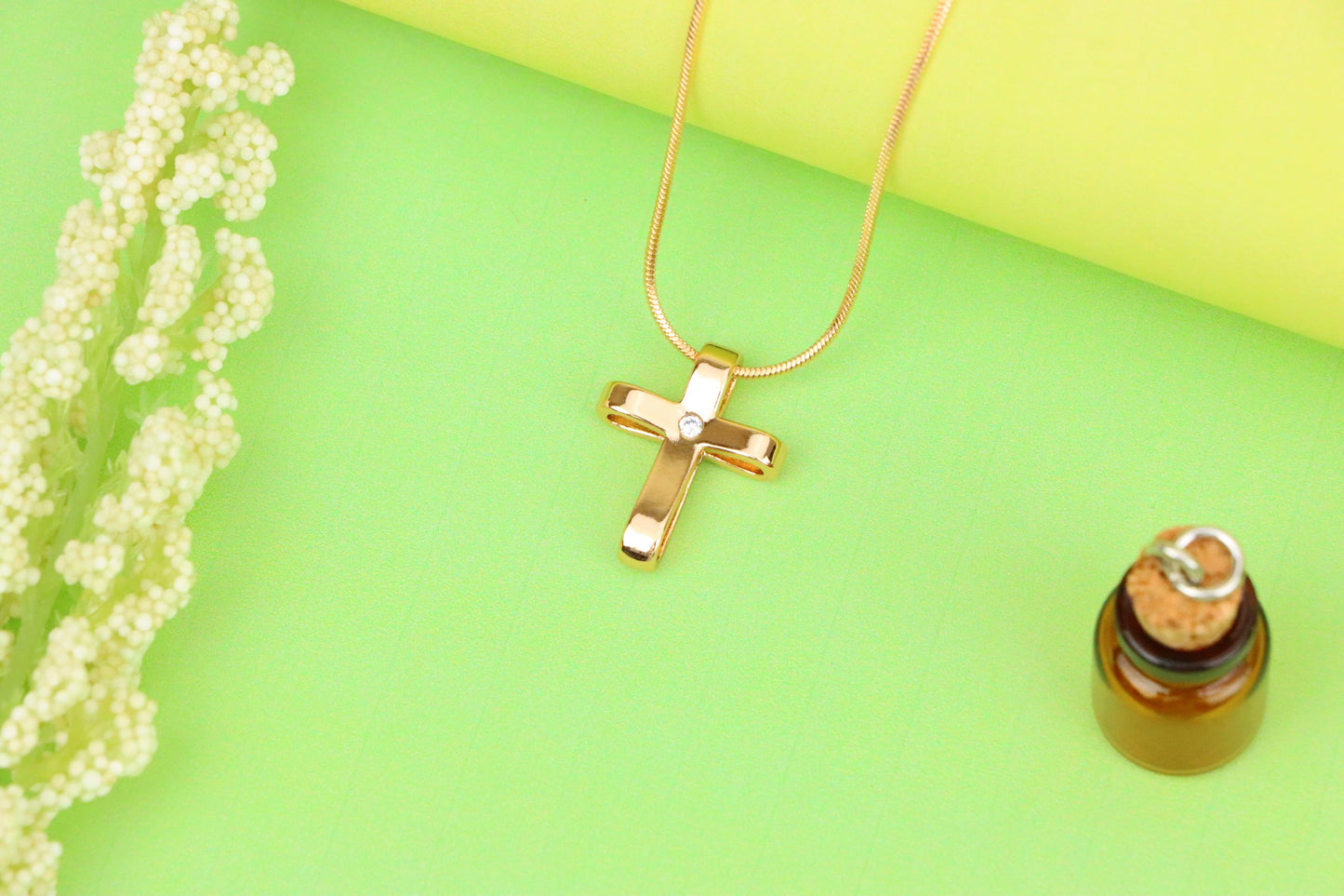 Minimalist Rose Gold Cross Pendant with Center Stone, XPPT1298 (2130-4)