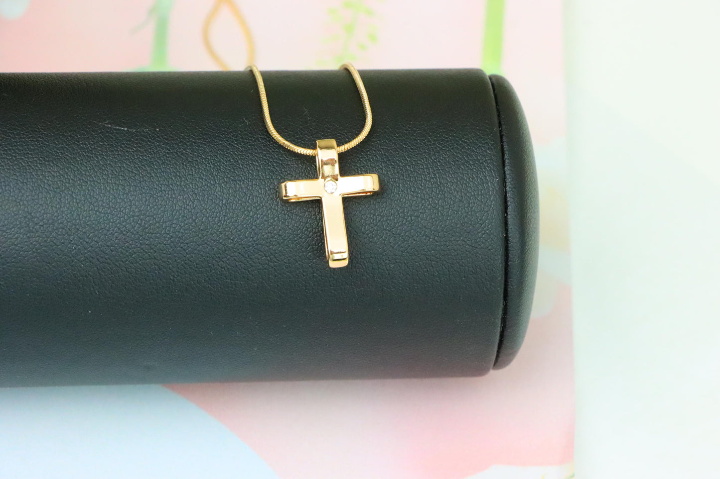 Minimalist Rose Gold Cross Pendant with Center Stone, XPPT1298 (2130-4)