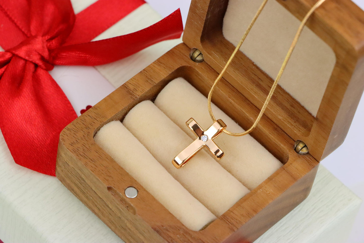 Minimalist Rose Gold Cross Pendant with Center Stone, XPPT1298 (2130-4)