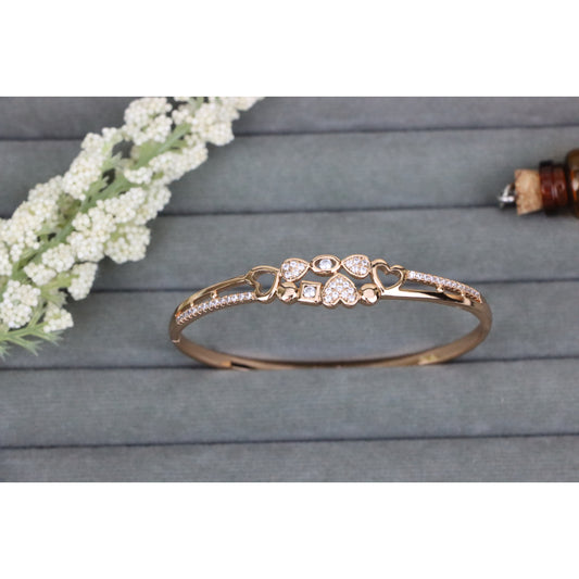 Rose Gold Heart Charm Bangle with Cubic Zirconia Accents, XPBL0602 (2061-1)