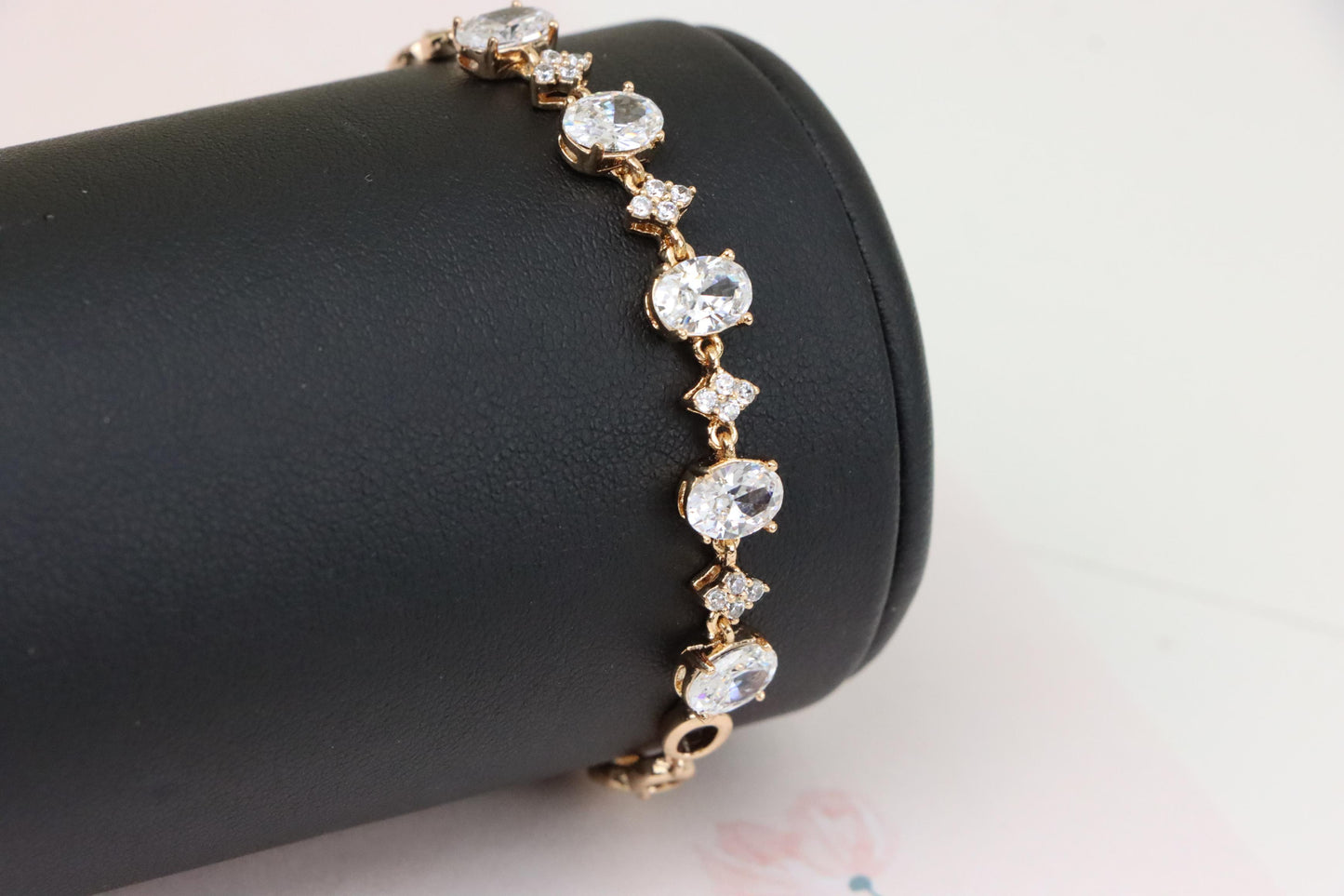 Rose Gold Oval Cut CZ Bracelet with Sparkling Stone Clusters, XPBL0973 (2098-2)