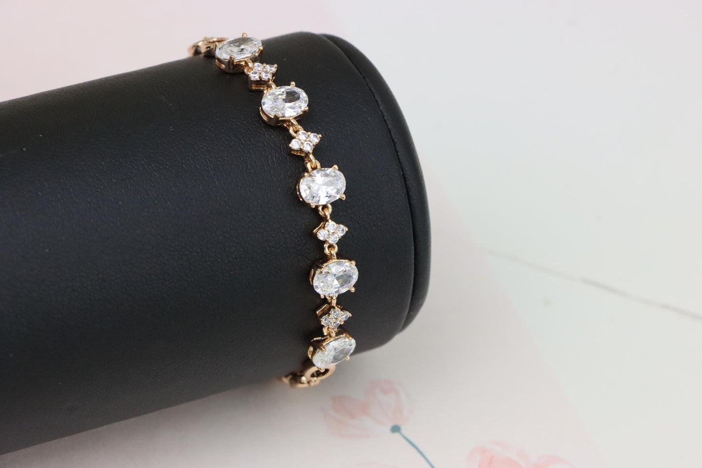 Rose Gold Oval Cut CZ Bracelet with Sparkling Stone Clusters, XPBL0973 (2098-2)