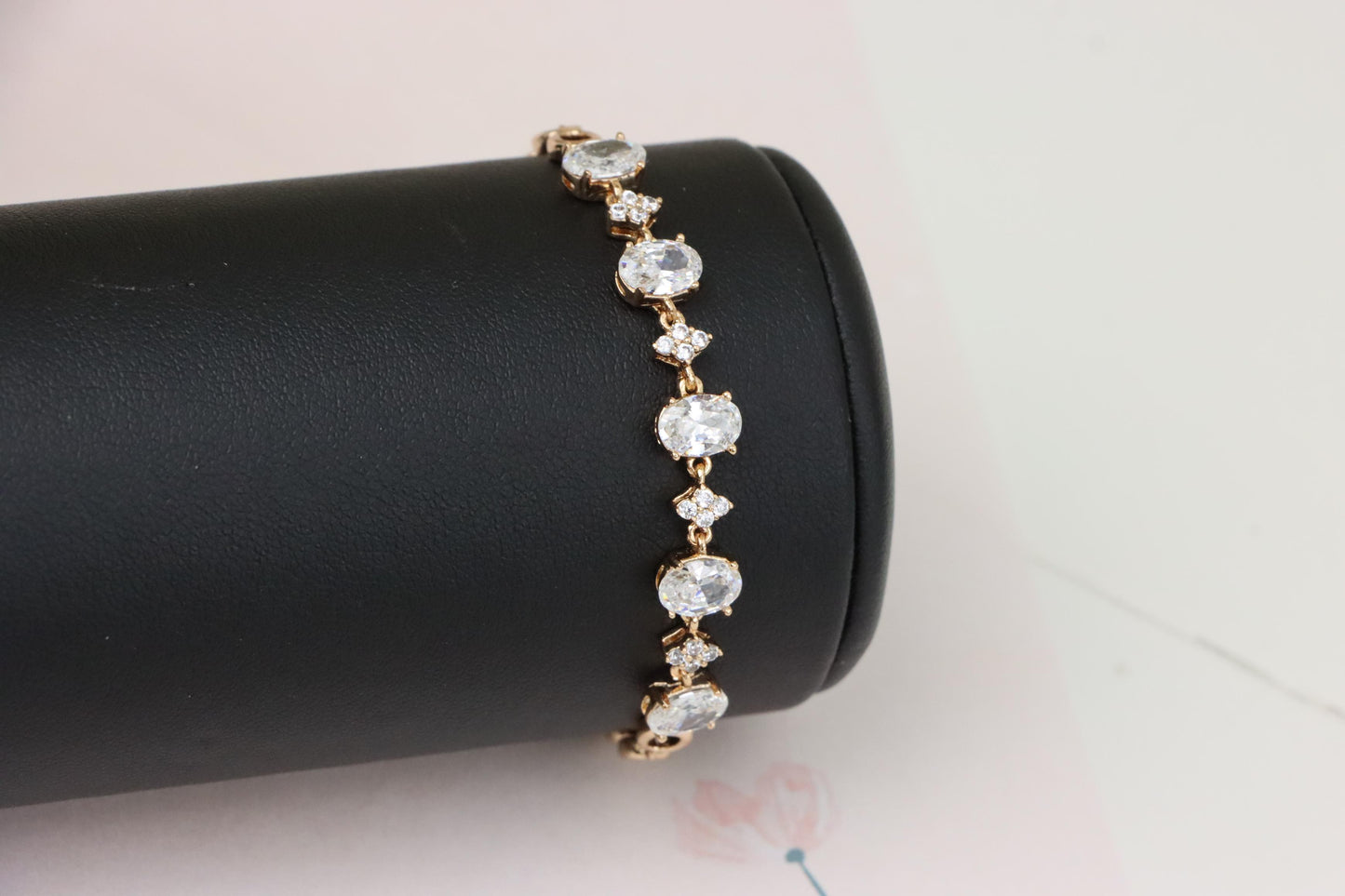 Rose Gold Oval Cut CZ Bracelet with Sparkling Stone Clusters, XPBL0973 (2098-2)