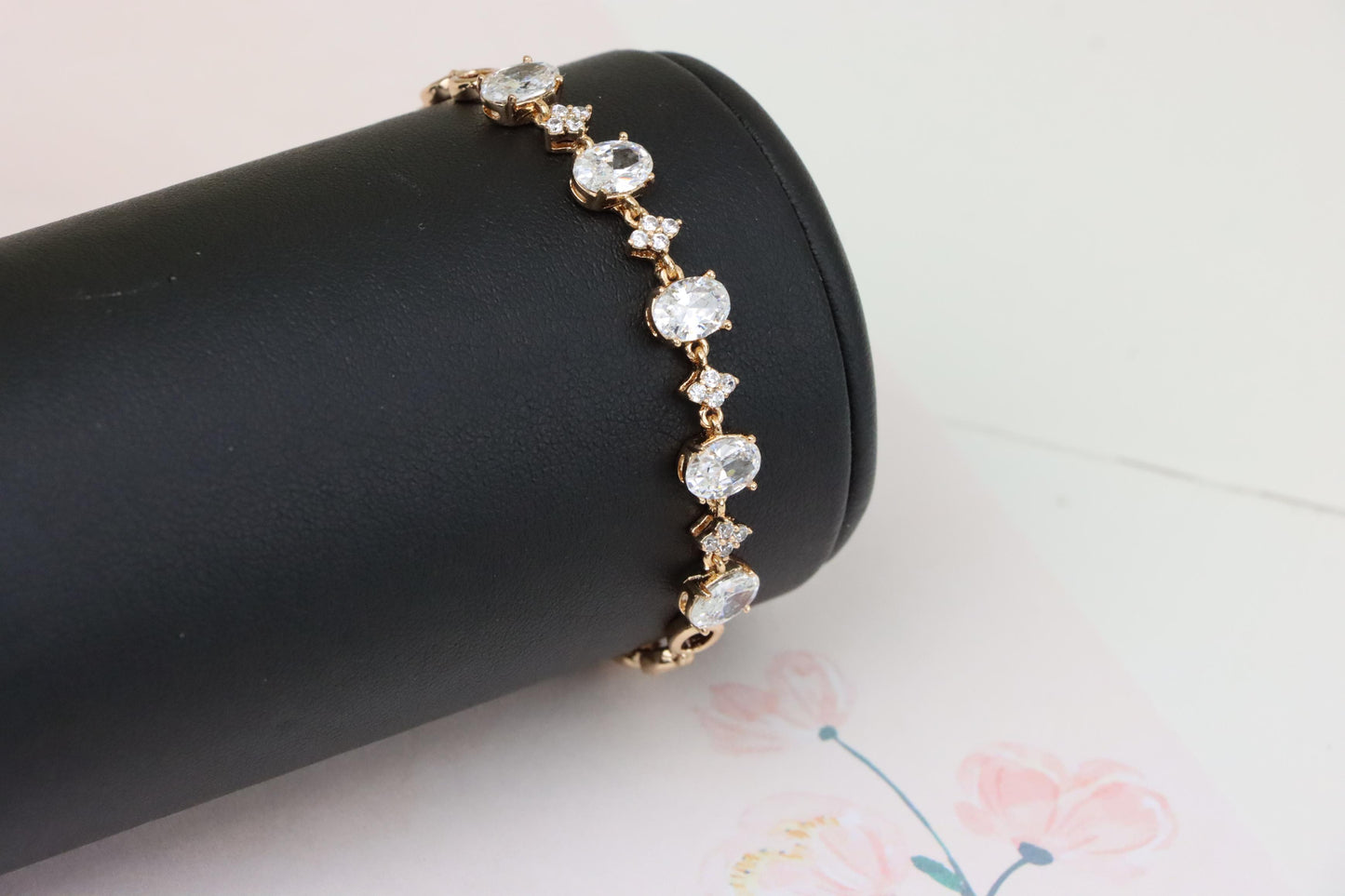 Rose Gold Oval Cut CZ Bracelet with Sparkling Stone Clusters, XPBL0973 (2098-2)