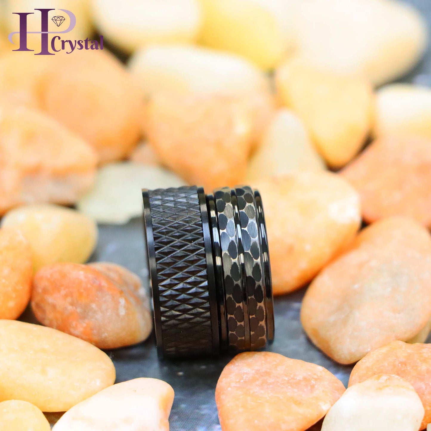Men’s Black IP Tungsten Ring – Parallelogram Leopard Spots Design, Modern Style